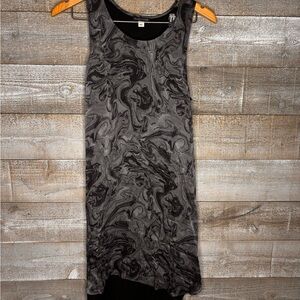 Eileen Fisher 100% silk Black and Gray Marble-Print Sleeveless Midi Dress